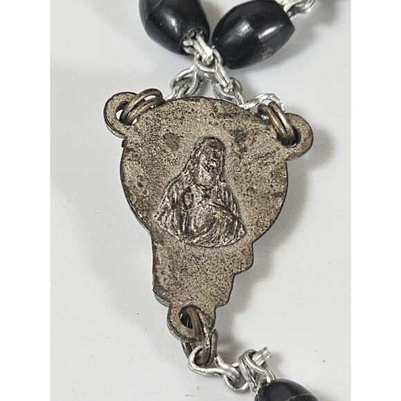 Vintage Rosary Made in Italy Black Oval Beads with Silver Tone Crucifix 18in - Picture 6 of 12